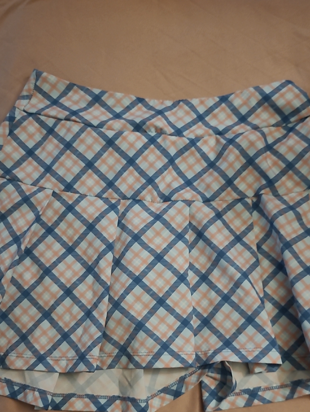 Kyodan Blue and Peach Plaid Pleated Skirt